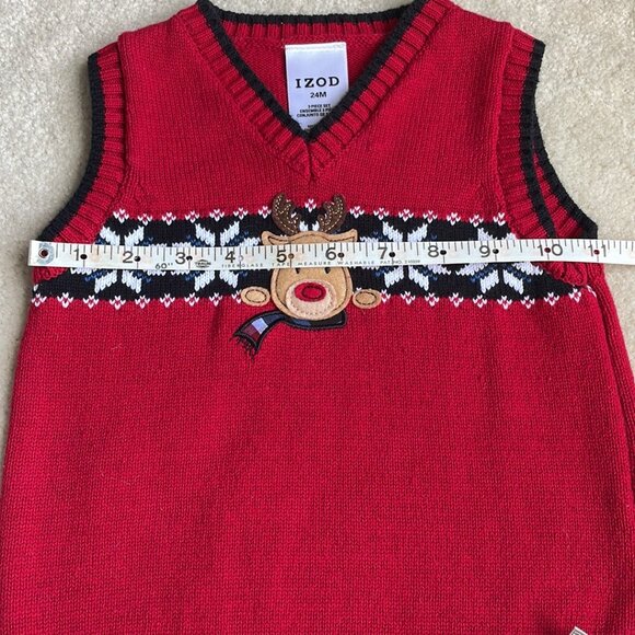 Izod Christmas Reindeer Snowflake Outfit Sweater Vest Shirt Pants Size 24 months - Picture 5 of 16